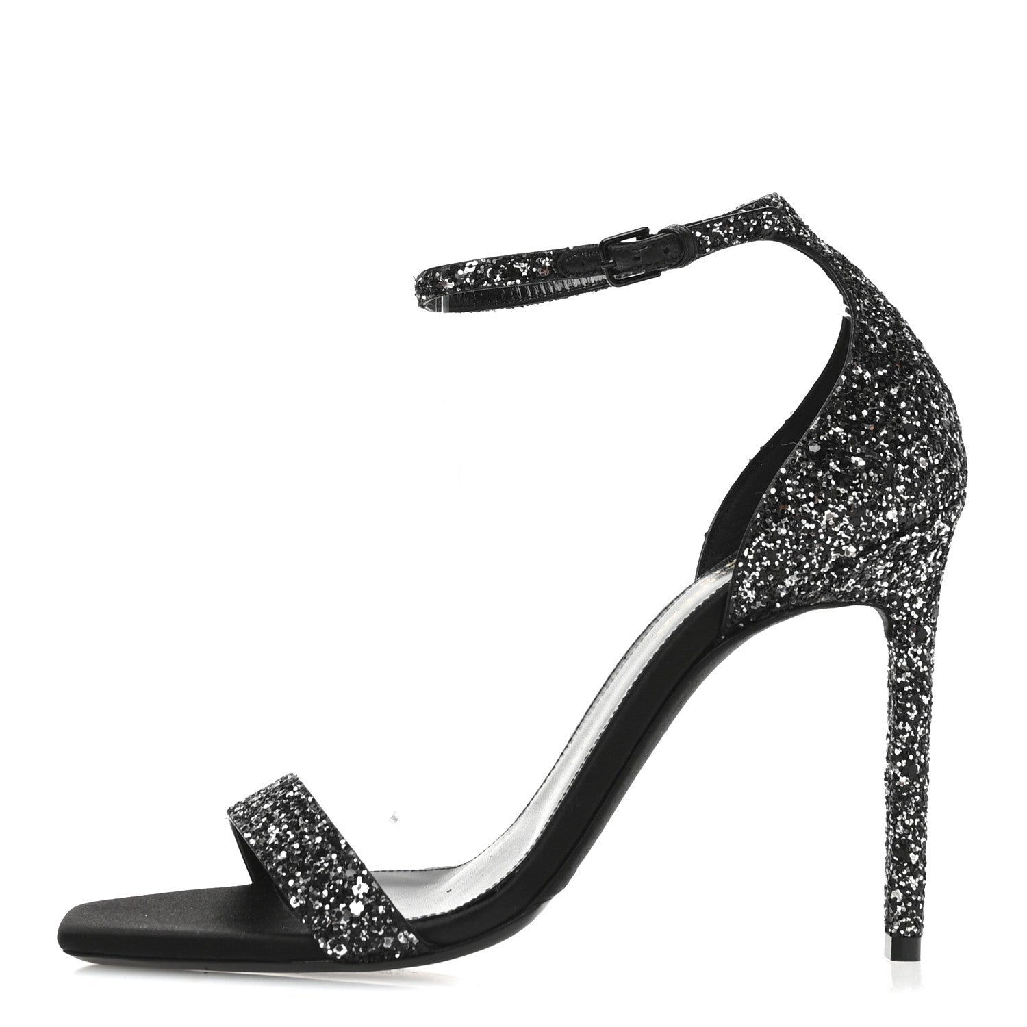 Saint Laurent Glitter Amber 105 Ankle Strap Sandals 39.5 Black 1 of 10