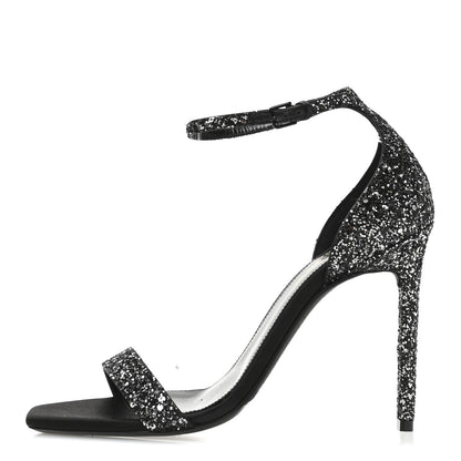 Saint Laurent Glitter Amber 105 Ankle Strap Sandals 39.5 Black 1 of 10