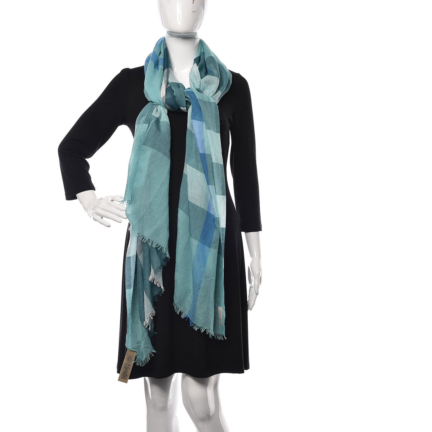 Burberry Modal Cashmere Silk House Check Lightweight Scarf Pale Peridot Blue 2 of 6