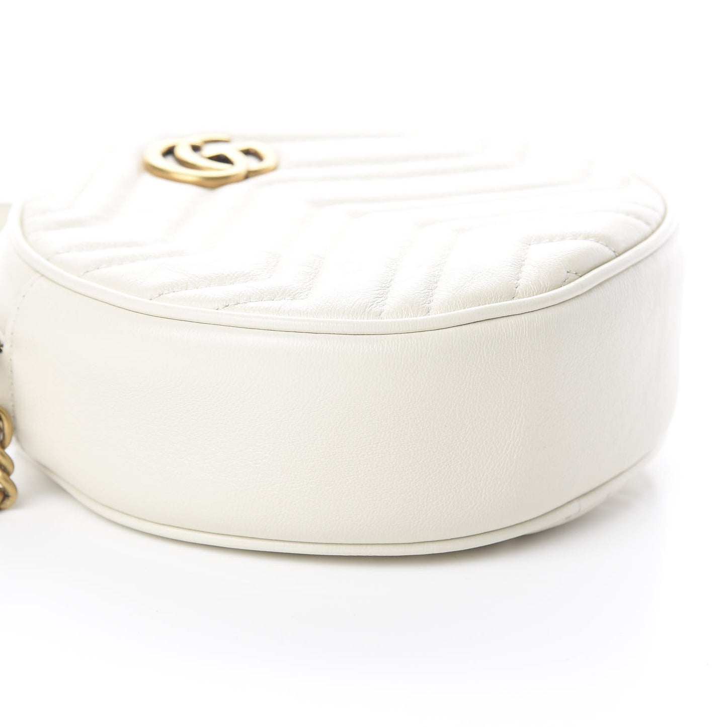Calfskin Matelasse Mini GG Marmont Round Shoulder Bag White