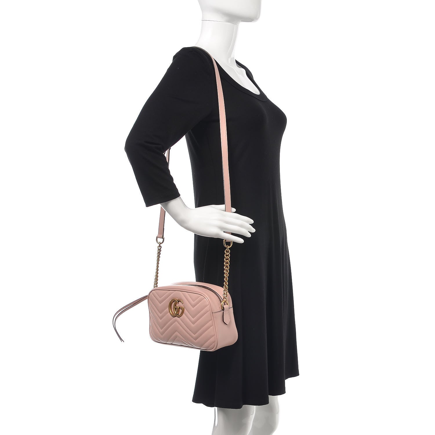 Gucci Calfskin Matelasse Small GG Marmont Chain Shoulder Bag Perfect Pink 2 of 7