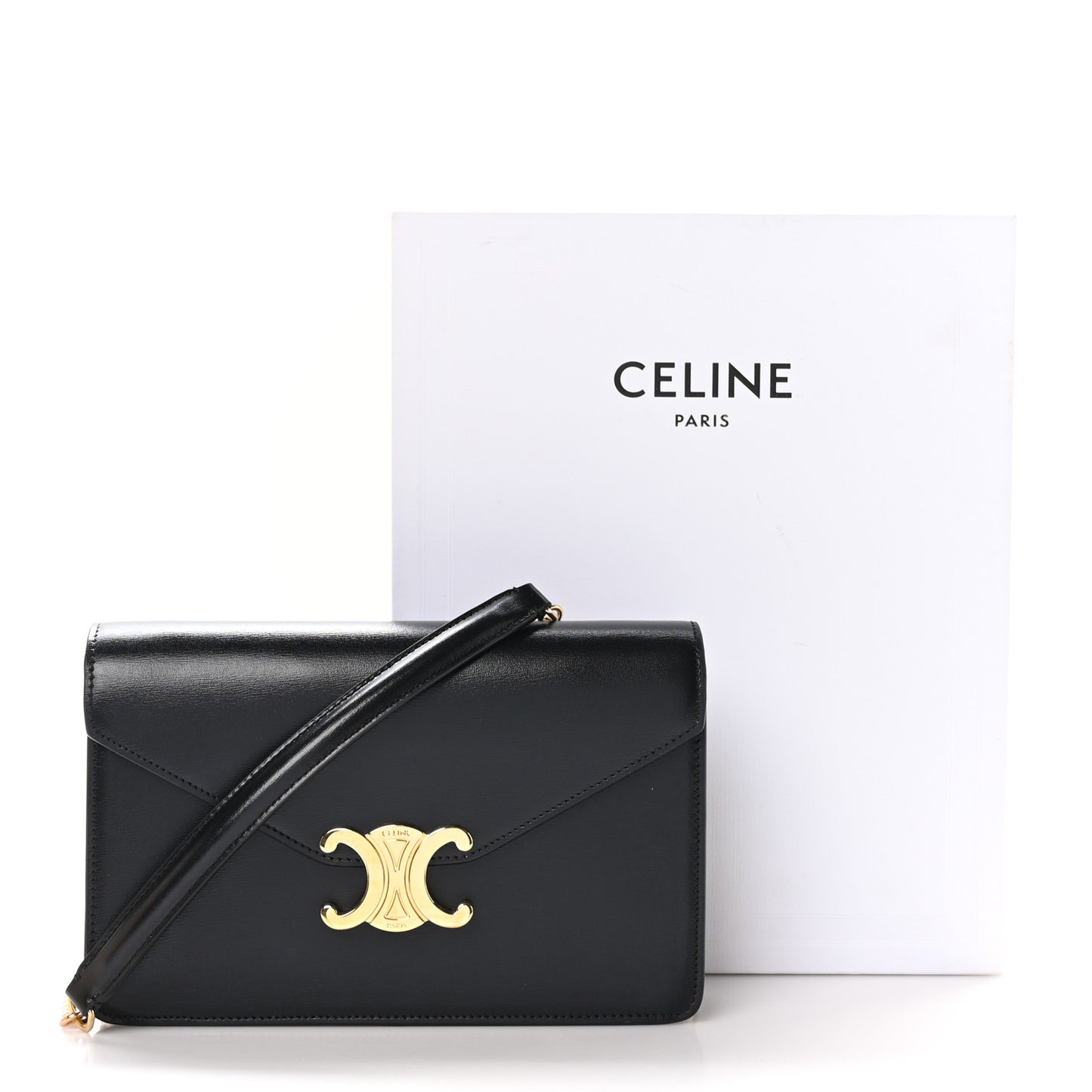 Shiny Calfskin Triomphe Margo Wallet on Chain Black