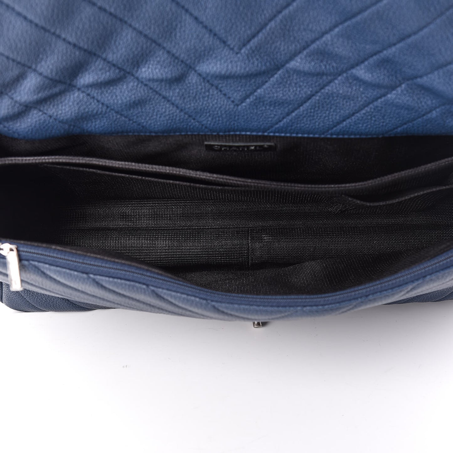 Calfskin Chevron Quilted XXL Travel Flap Bag Blue