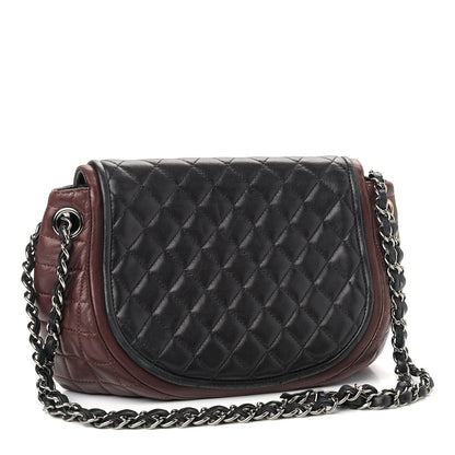 Chanel Lambskin Quilted Classic Twist Crescent Flap Black Burgundy 2 of 8