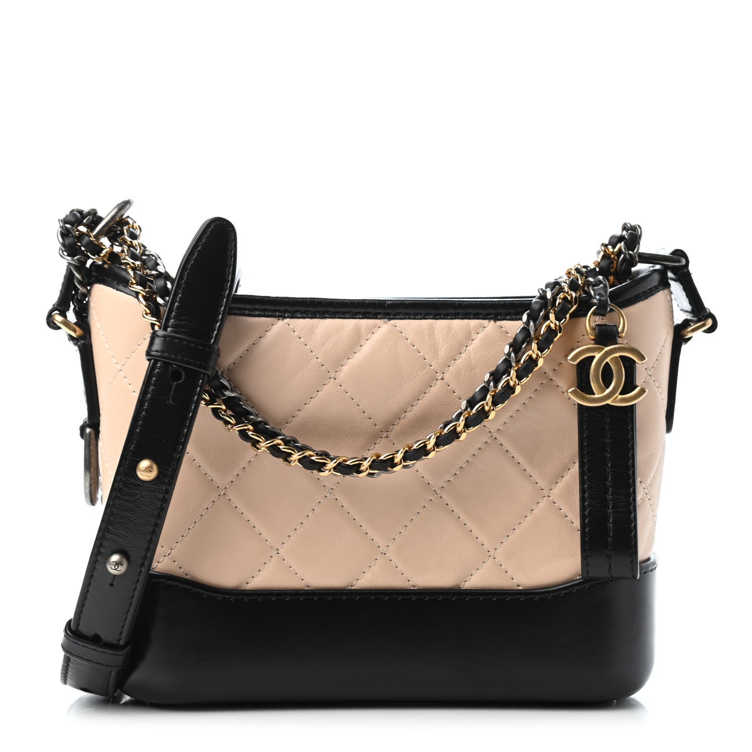 Chanel Aged Calfskin Quilted Small Gabrielle Hobo Beige Black 1 of 8