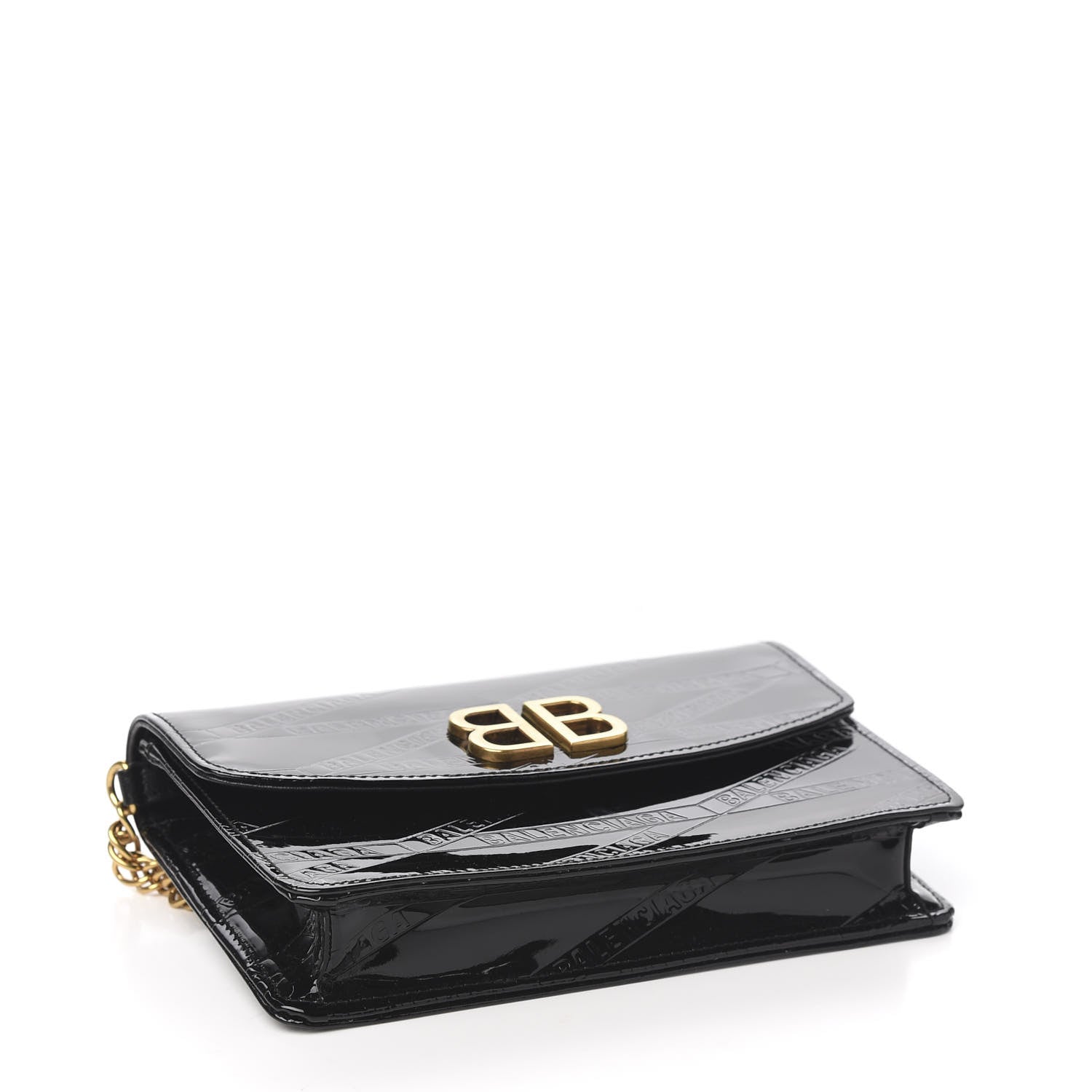 Balenciaga Patent Losange Monogram Embossed BB Wallet On Chain Black 3 of 8
