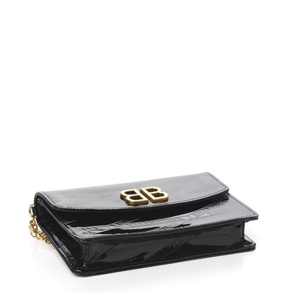 Balenciaga Patent Losange Monogram Embossed BB Wallet On Chain Black 3 of 8