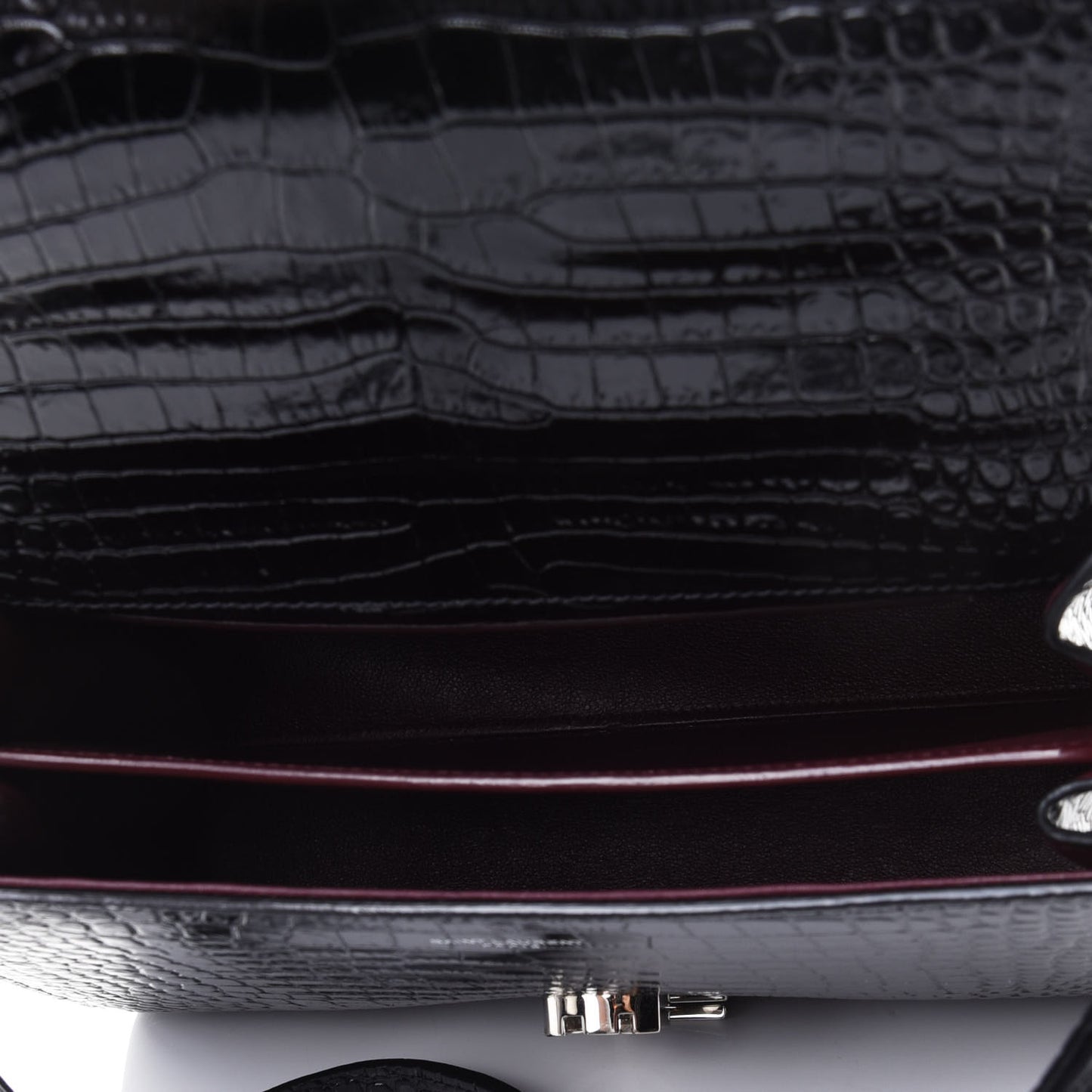 Calfskin Crocodile Embossed Medium Classic Monogram Cassandra Top Handle Black Rouge Legion