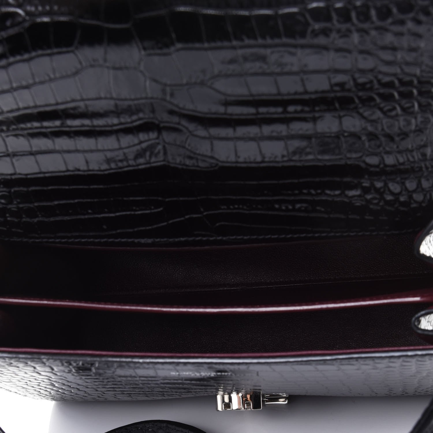 Saint Laurent Calfskin Crocodile Embossed Medium Classic Monogram Cassandra Top Handle Black Rouge Legion 4 of 4