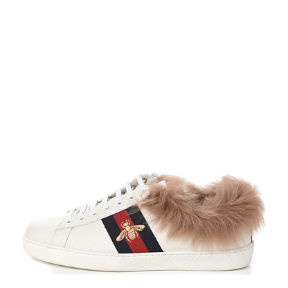 Gucci Calfskin Wool Web Bee Embroidered Mens Ace Sneakers 9.5 White 1 of 8