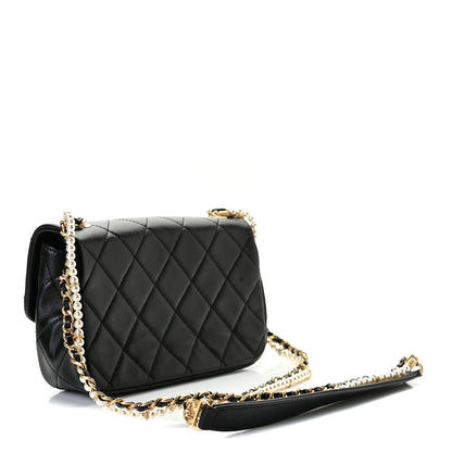 Chanel Calfskin Quilted Mini Rectangular Crystal Pearls Chain Flap Black 3 of 7