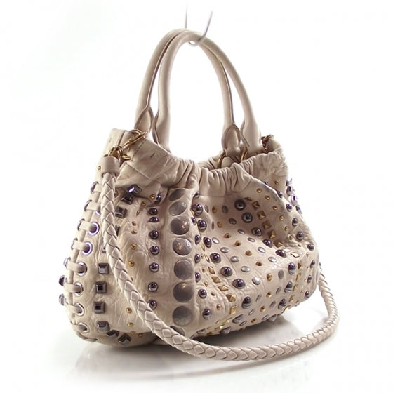 Leather Studded Hobo White