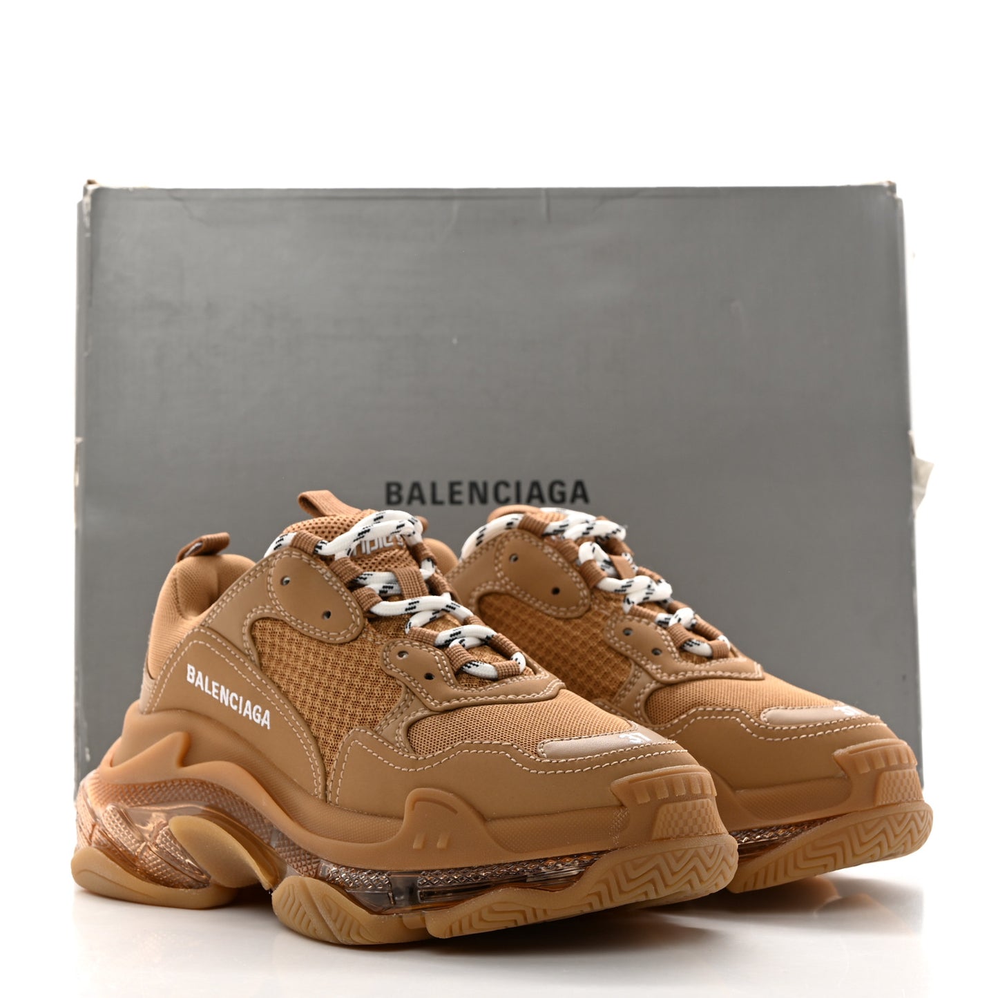 Fabric Mesh Clear Sole Womens Triple S Sneakers 37 Light Camel