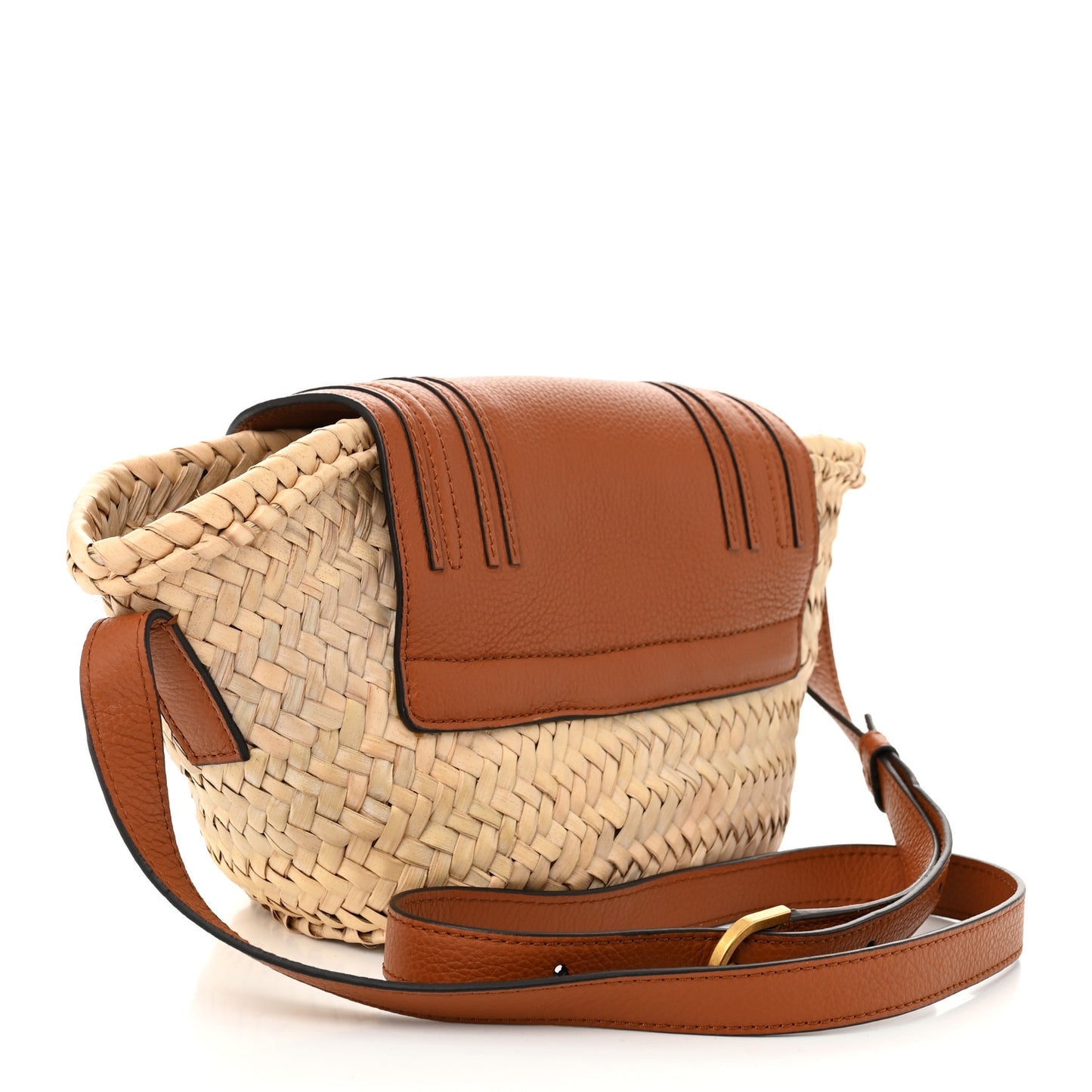 Raffia Calfskin Marcie Basket Tan