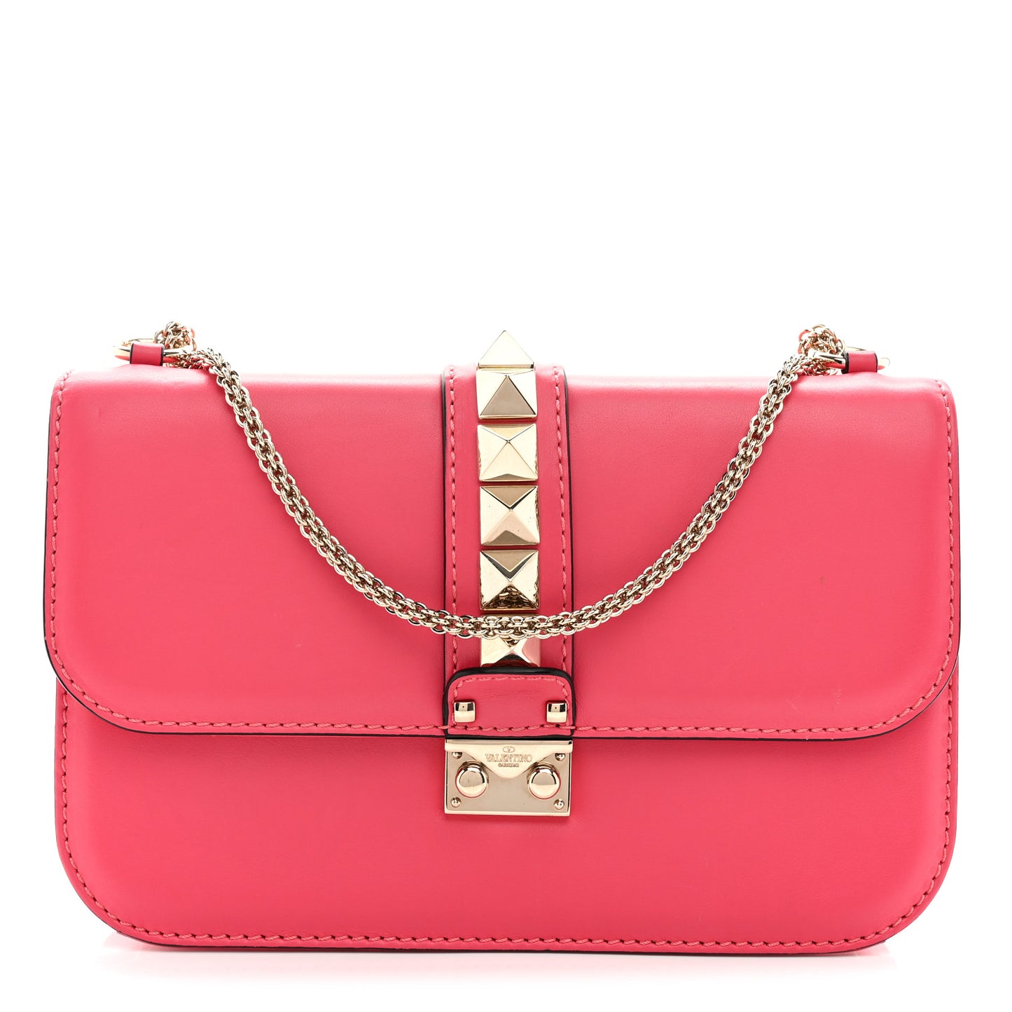 Vitello Medium Glam Lock Rockstud Flap Deep Rose