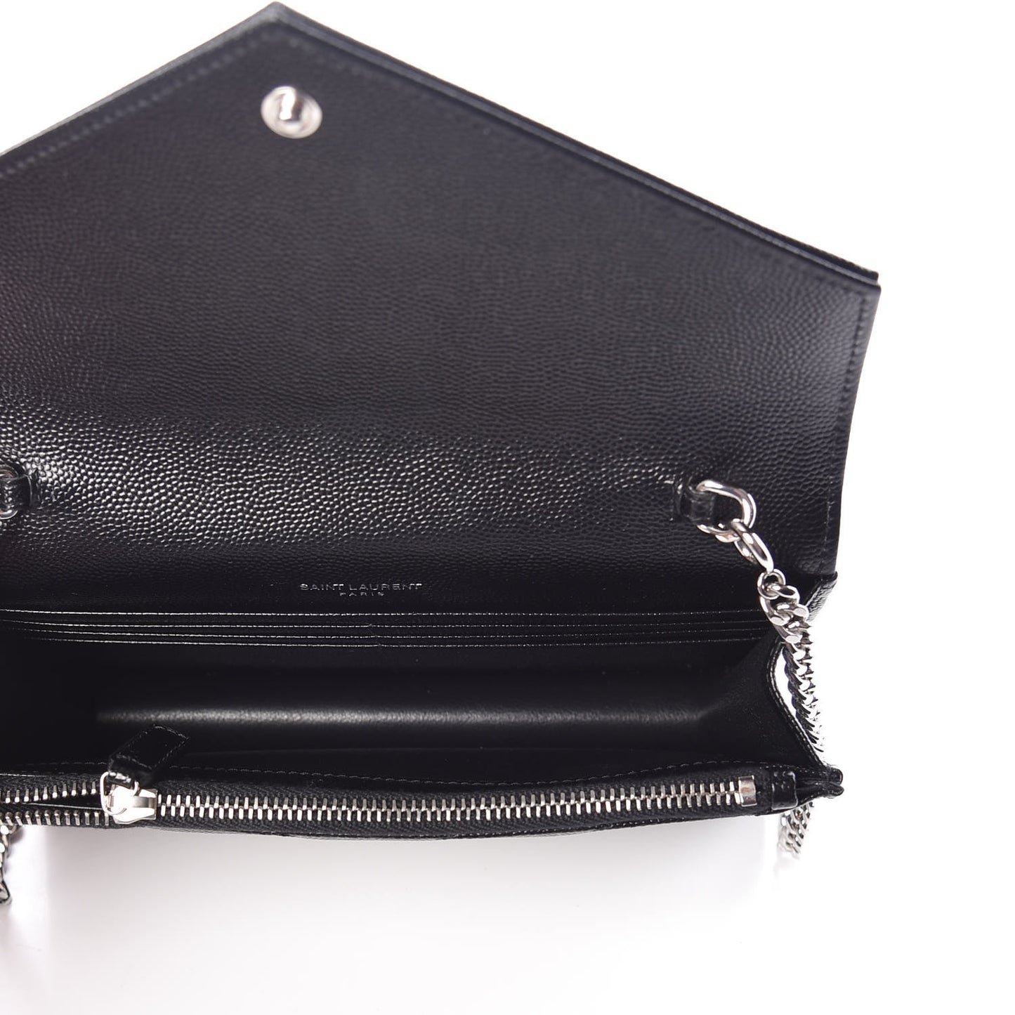 Grain De Poudre Matelasse Chevron Monogram Envelope Chain Wallet Black