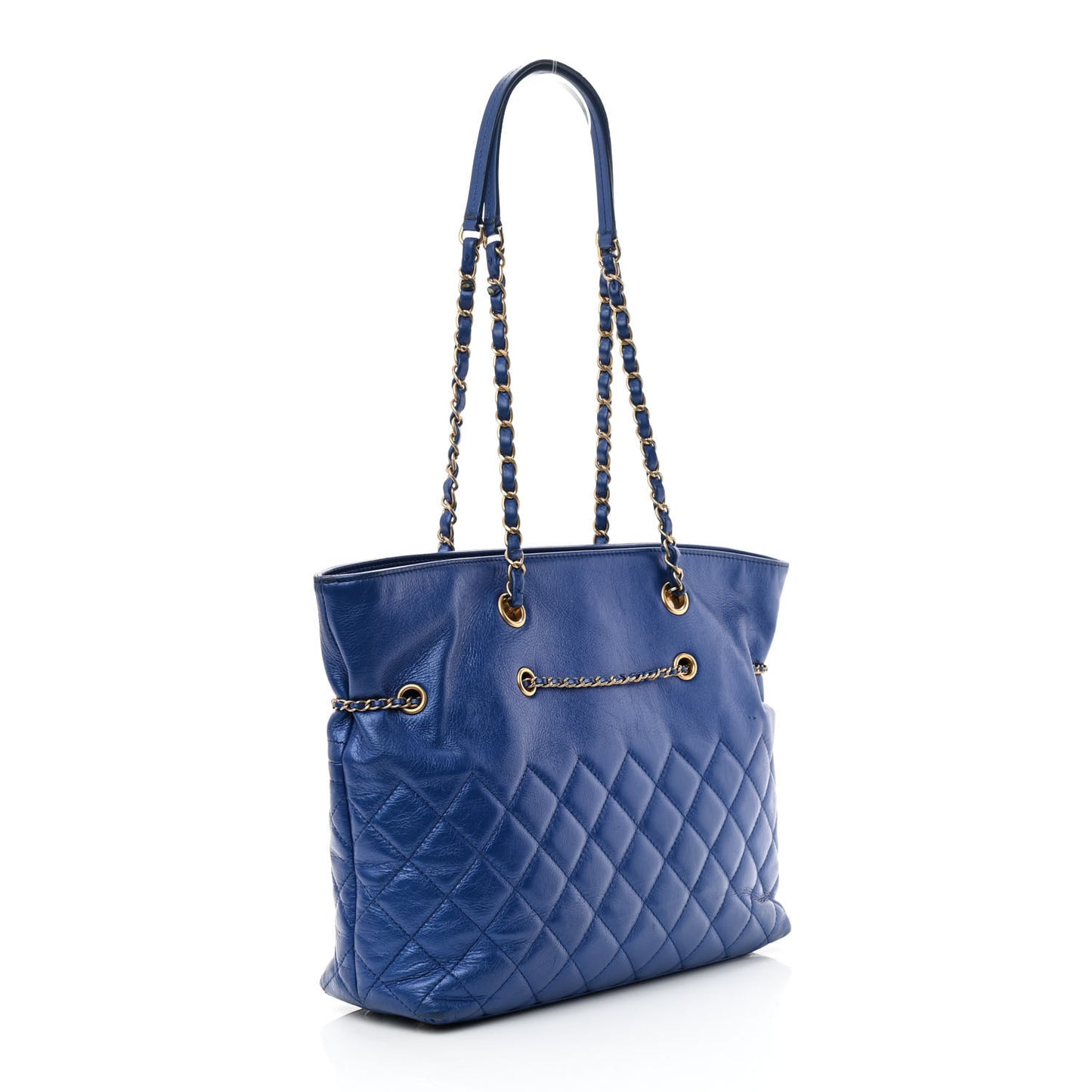Calfskin Front Zip CC Drawstring Chain Drawstring Tote Blue