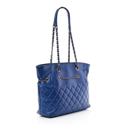 Chanel Calfskin Front Zip CC Drawstring Chain Drawstring Tote Blue 3 of 14