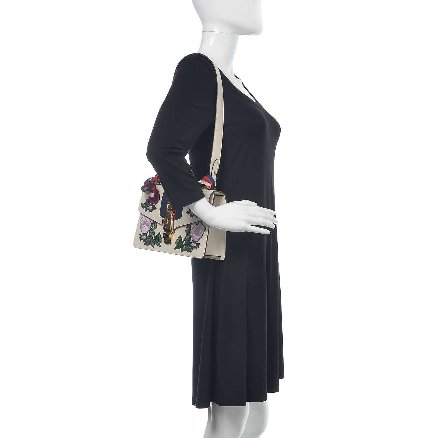 Gucci Calfskin Embroidered Small Sylvie Shoulder Bag White 3 of 11