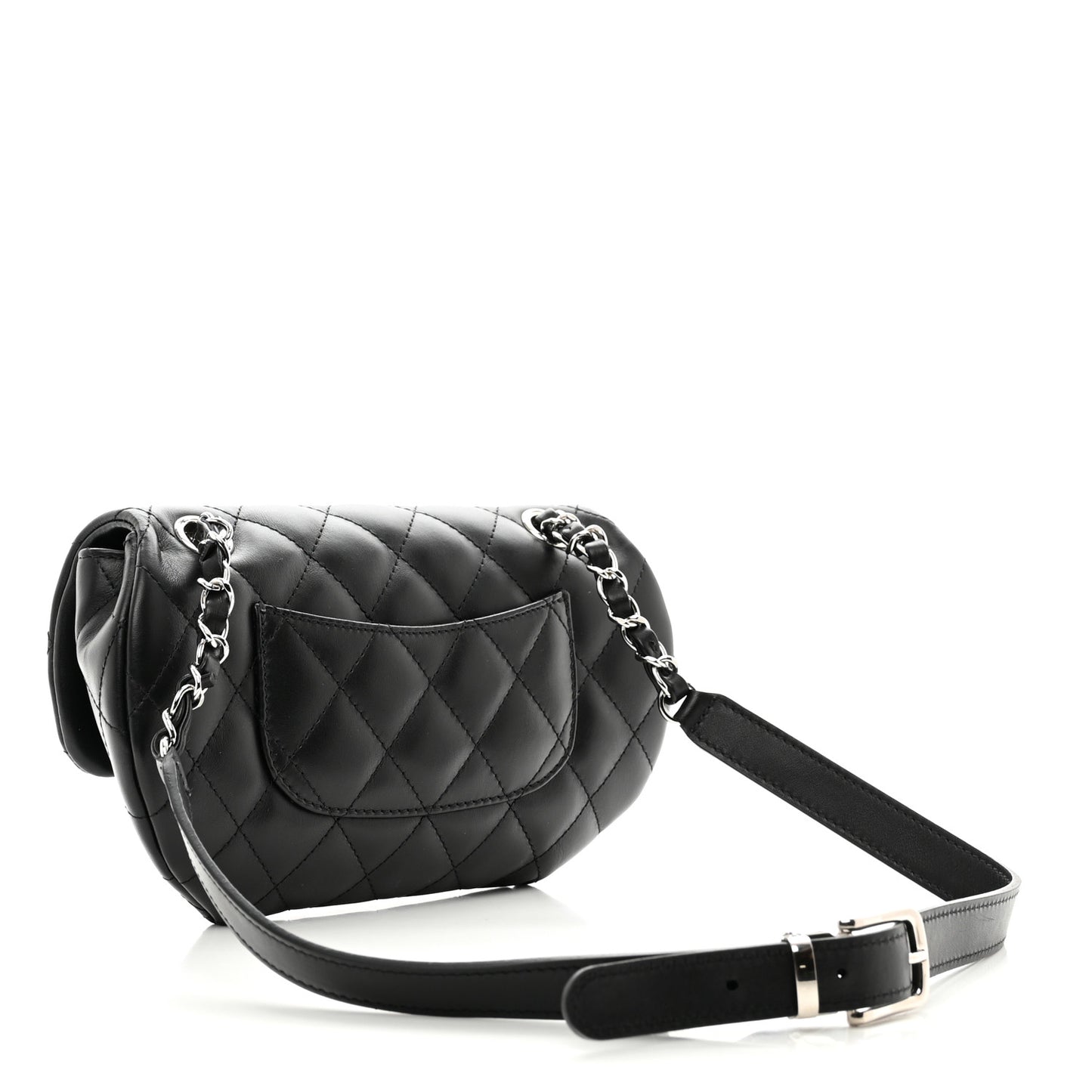Calfskin Quilted CC Uniform Flap Belt Bag Black