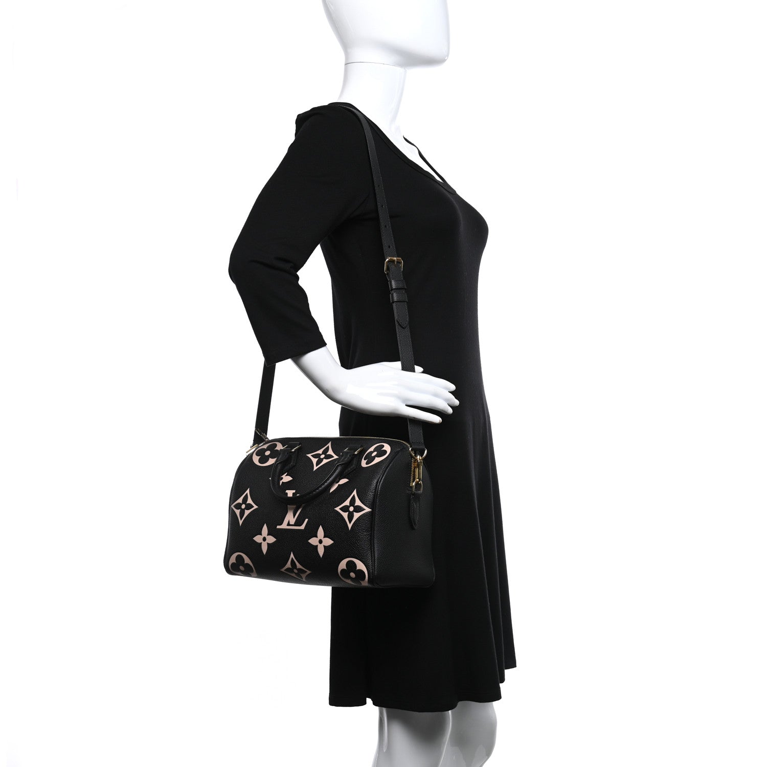 Louis Vuitton Empreinte Monogram Giant Speedy Bandouliere 25 Black Beige 2 of 9