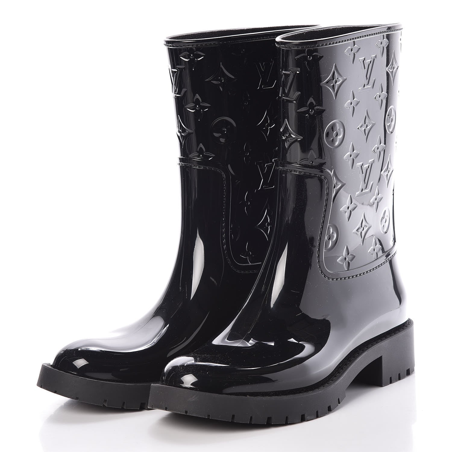 Louis Vuitton Rubber Embossed Monogram Drops Flat Half Boots 39 Black 3 of 11