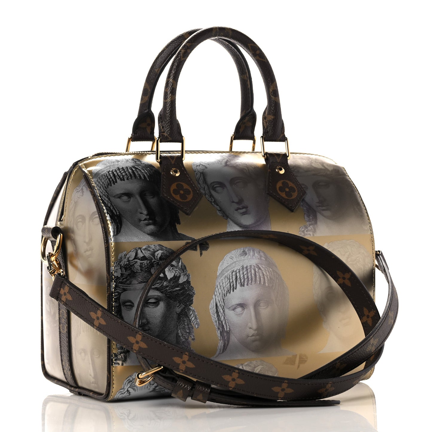X FORNASETTI Calfskin Fornasetti Speedy Bandouliere 25 Gold