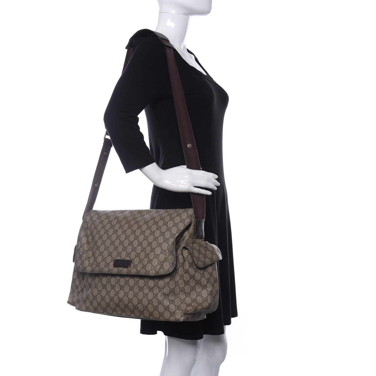 GG Plus Monogram Messenger Diaper Bag Dark Brown
