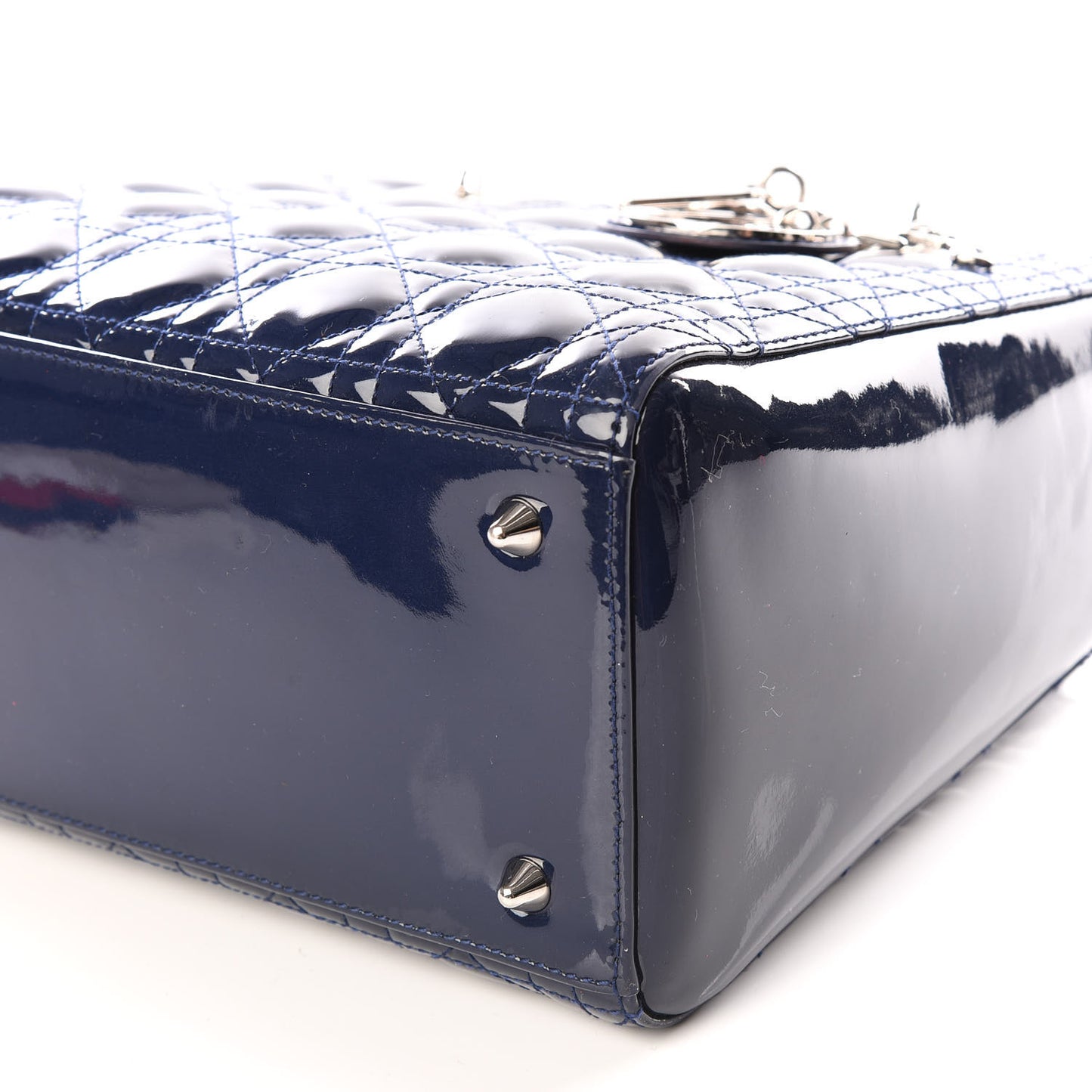 Patent Cannage Medium Lady Dior Navy Blue