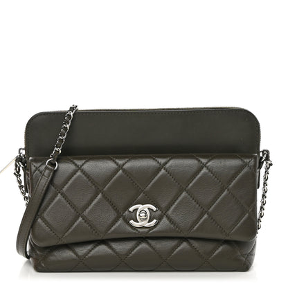 Chanel Lambskin Quilted Crossbody Dark Khaki 1 of 14