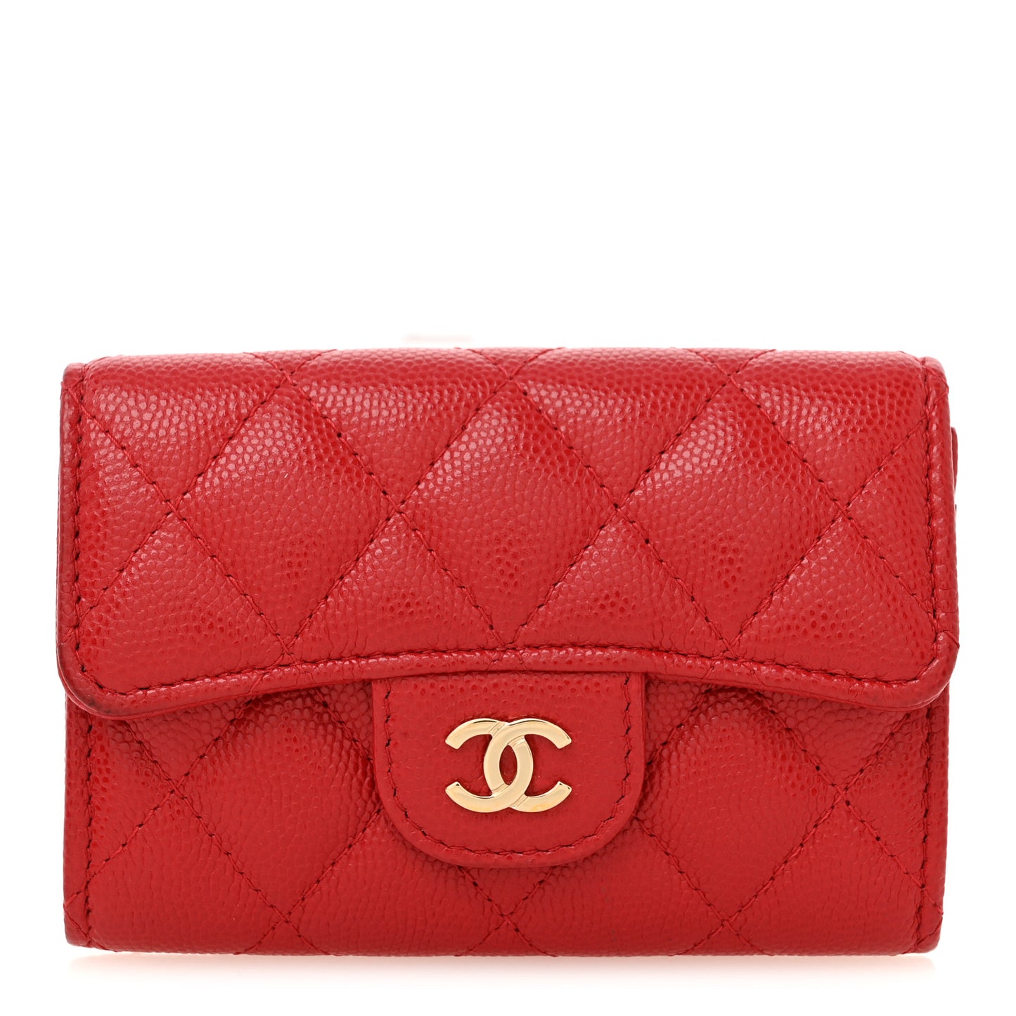 Caviar Quilted Flap Card Holder Wallet Red