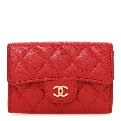 Chanel Caviar Quilted Flap Card Holder Wallet Red 1 of 9