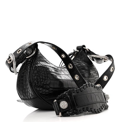 Balenciaga Extra Supple Calfskin Crystal Crocodile Embossed Le Cagole Shoulder Bag XS Black 4 of 10