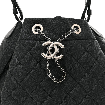 Chanel Caviar Flat Quilted CC Chain Bucket Drawstring Bag Navy 8 of 10