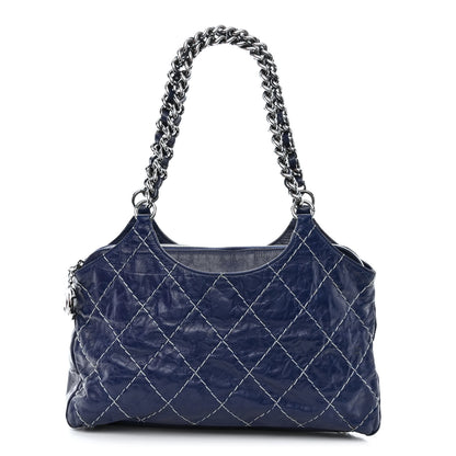 Chanel Glazed Goatskin Double Stitch Shoulder Bag Navy Blue 1 of 15