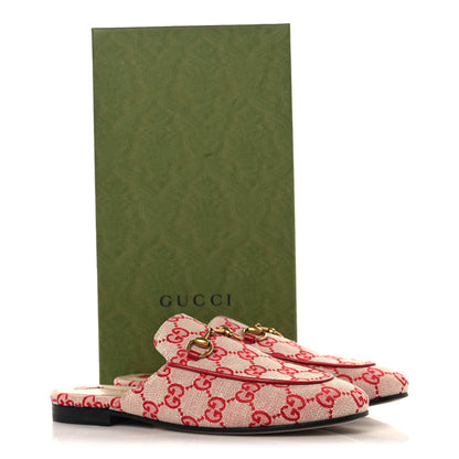 Gucci Canvas GG Monogram Horsebit Womens Princetown Slippers 36.5 Gardenia Hibiscus Red 11 of 11