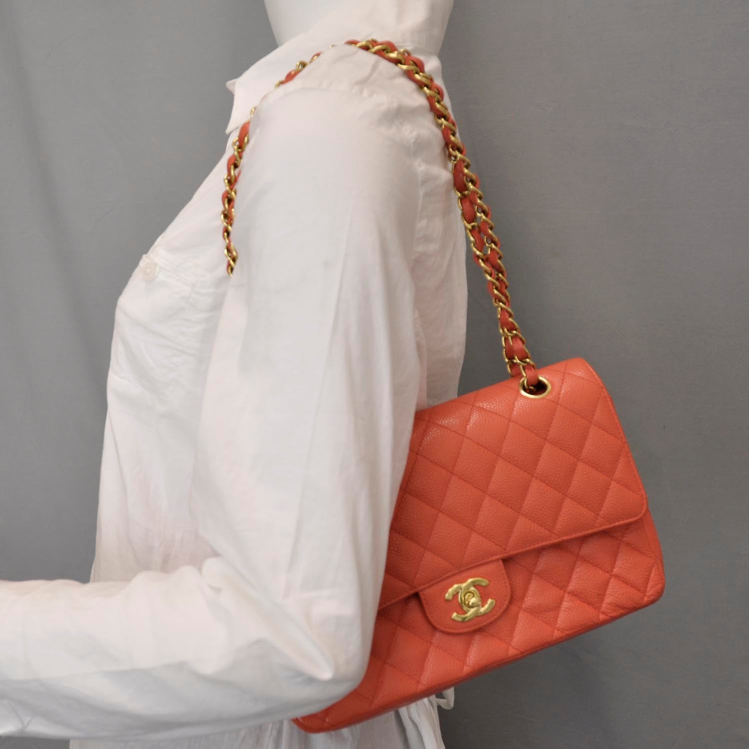 Chanel Caviar Medium Double Flap Coral 2 of 9