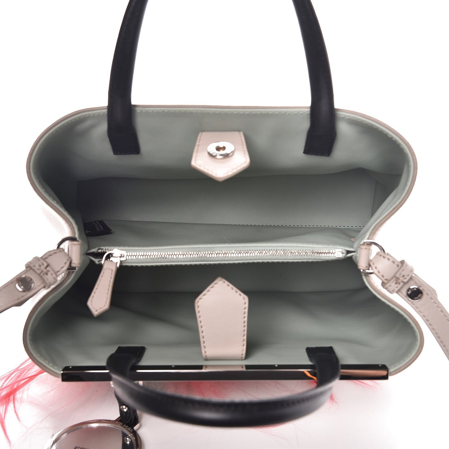 Vitello Dolce Fox Goat Bi-Color Sad Eyes Mirror Charm Petite 2Jours Tote Grigio Polvere Black