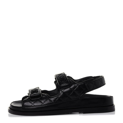 Chanel Lambskin Velcro Dad Sandals 37 Black 1 of 12