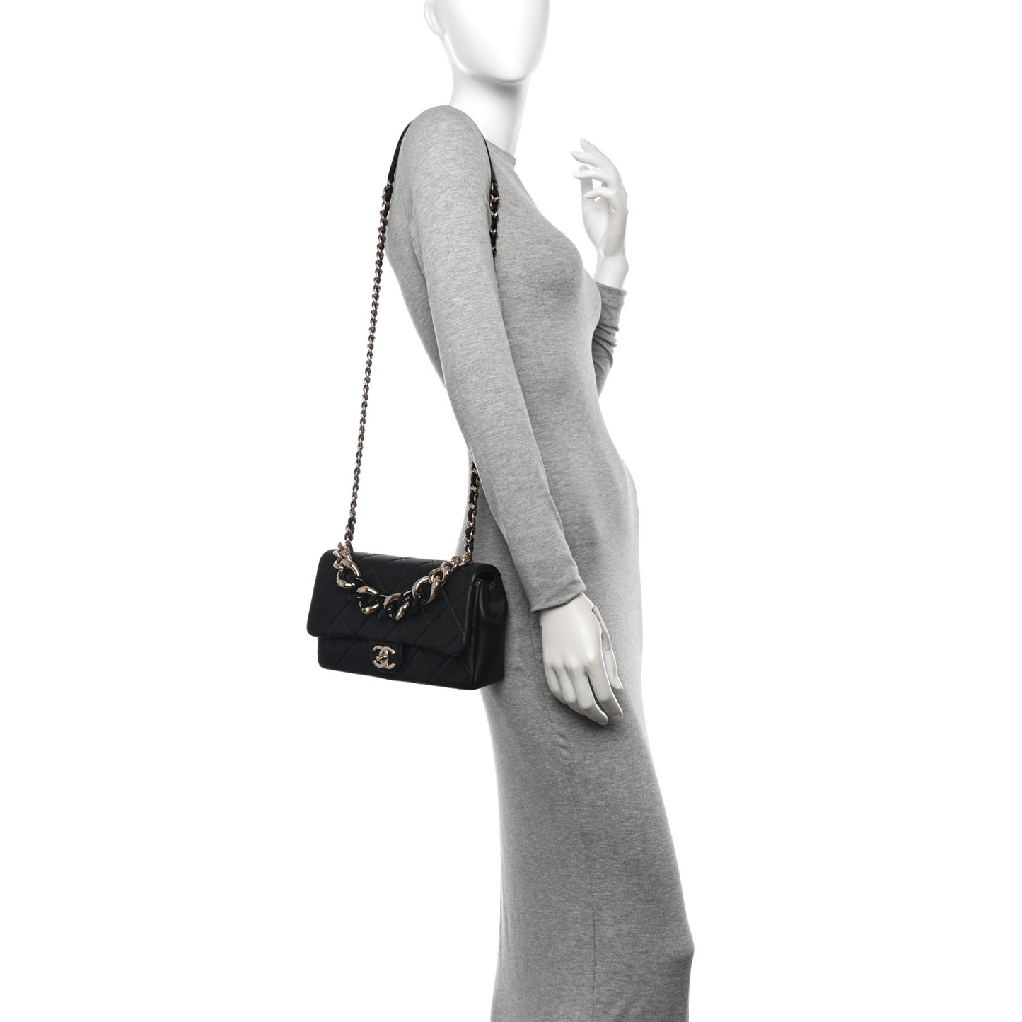 Lambskin Quilted Resin Bi-Color Chain Flap Bag Black
