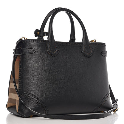 Burberry Grainy Calfskin Perforated House Check Medium Brogue Banner Tote Black 1 of 9