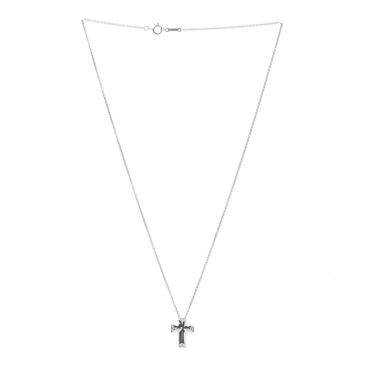 Tiffany 18K White Gold Diamond Paloma Picasso Tenderness Mini Cross Pendant Necklace 3 of 6