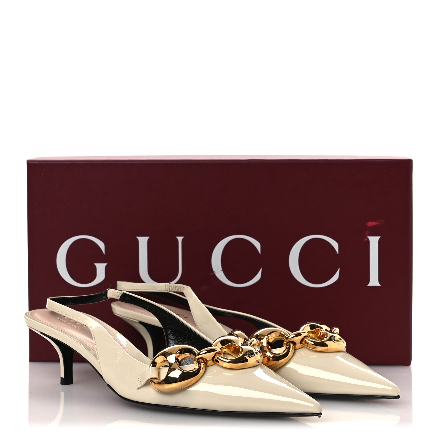 Gucci Vernice Crystal Nappa Charlotte Marina Slingback Pumps 39 New Ivoir 12 of 12