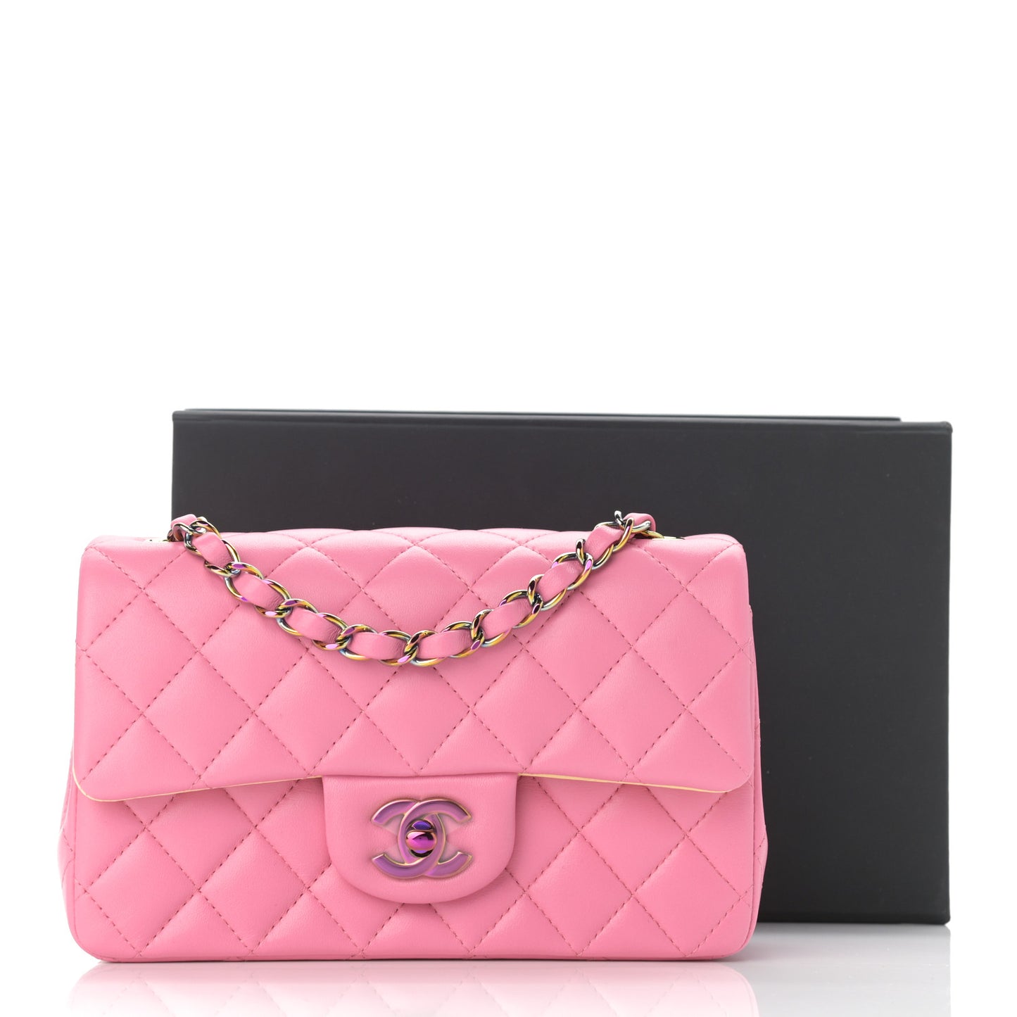 Lambskin Quilted Mini Rectangular Flap Pink Yellow
