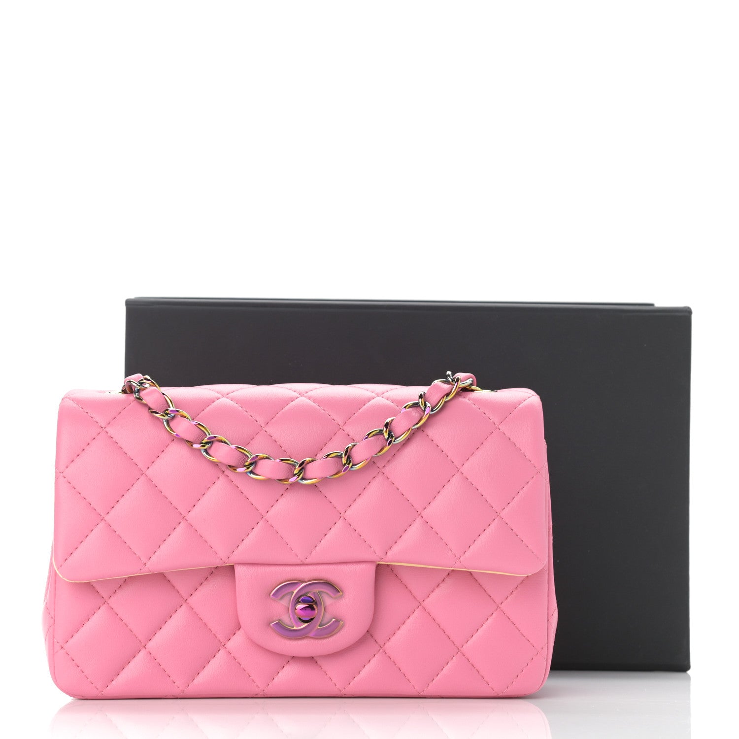 Chanel Lambskin Quilted Mini Rectangular Flap Pink Yellow 11 of 11