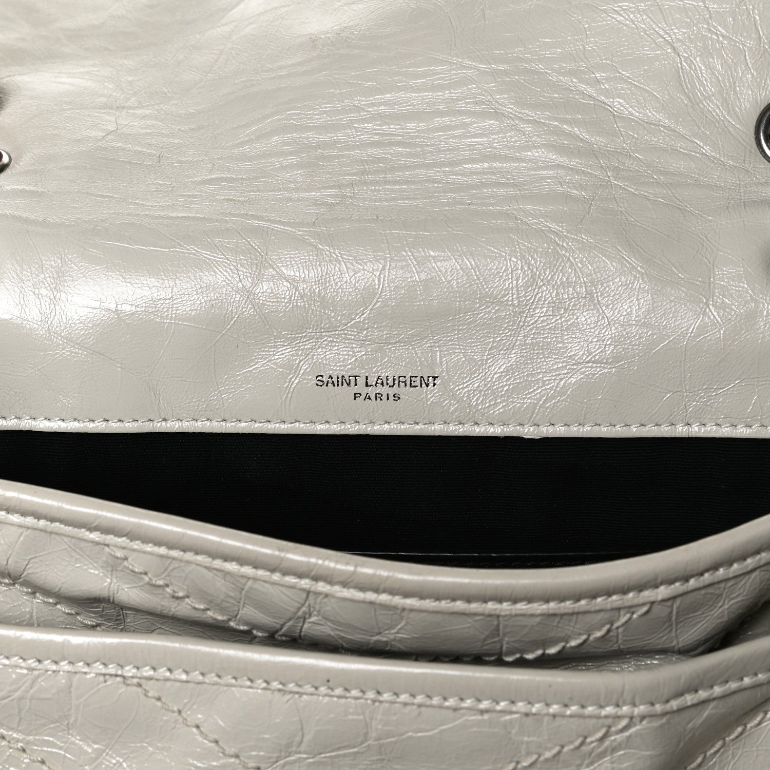Saint Laurent Crinkled Calfskin Matelasse Monogram Baby Niki Chain Satchel Light Natural 6 of 16
