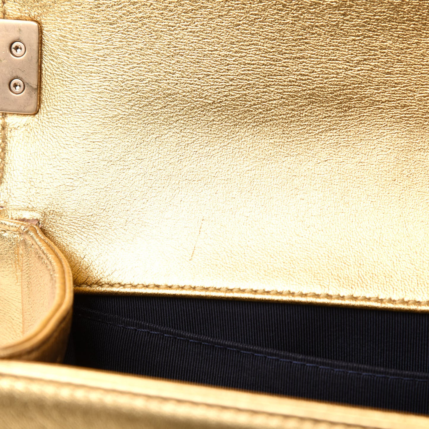 Metallic Lambskin Embossed Medium Cube Boy Flap Gold