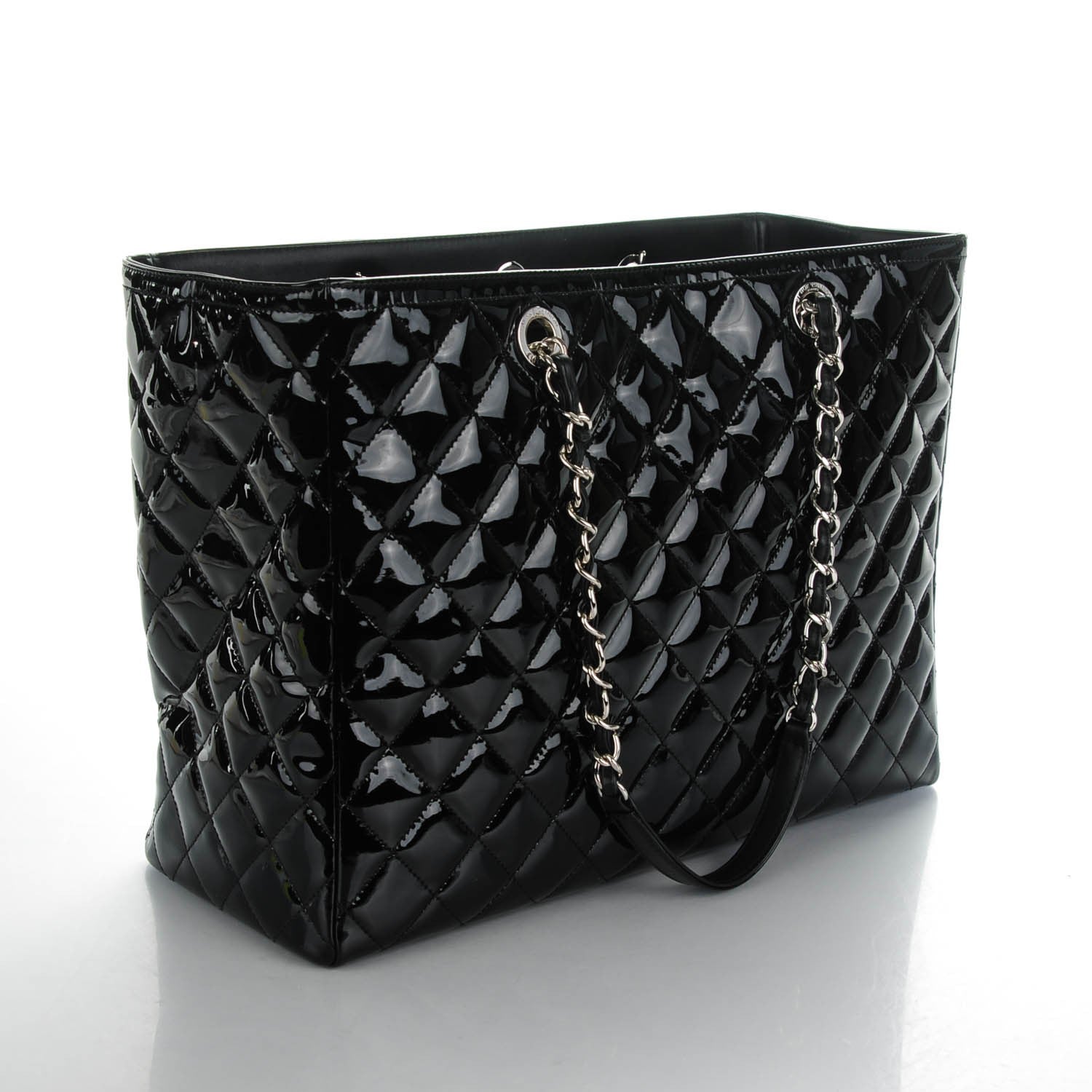 Chanel Patent Quilted Large Coco Shine Shopping Tote Black 144429