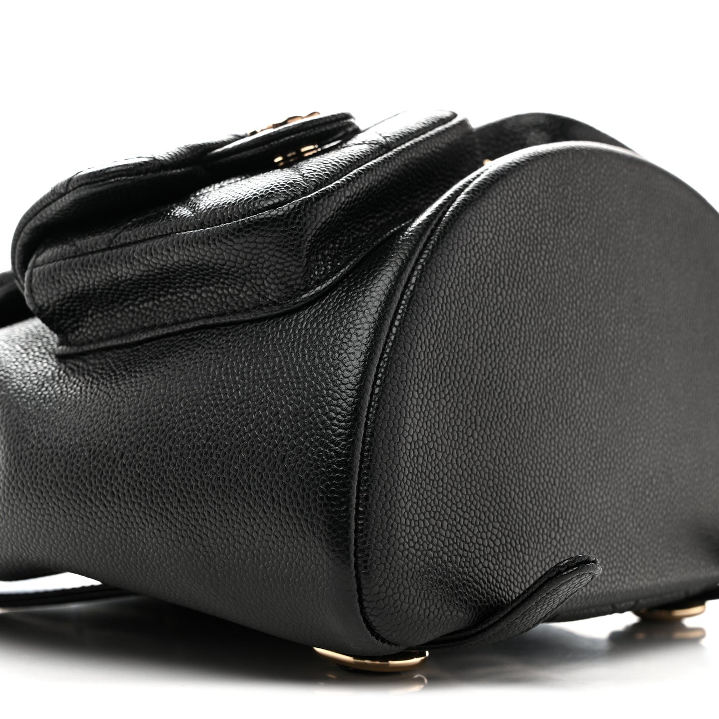 Shiny Caviar Quilted Medium Duma Pockets Drawstring Backpack Black
