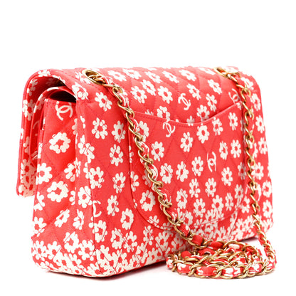 Chanel Canvas Floral Printed Quilted Medium Double Flap Pink White 3 of 12